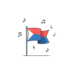 Minimalistic Waving Flag Vector Illustration, National Anthem Concept, Musical Notes, Flat Design, Modern Elegant Style