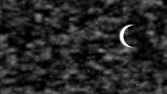 Ramadan crescent moon with stars and clouds transparent overlay animation 4K