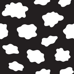 Classic black and white cow print seamless pattern. Minimalist cow spots or animal skin vector background for textile or wrapping paper