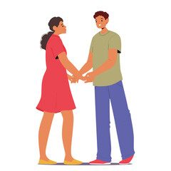 Fototapeta premium Happy couple cartoon characters holding hands together expressing connection isolated on white