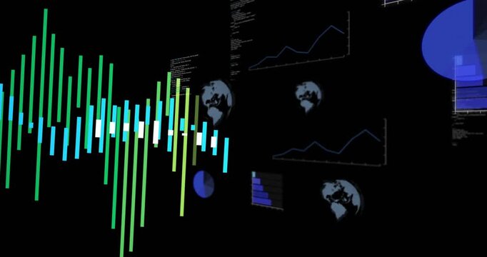 Canvas brightening causing bars moving left toward center, cycling colors and revealing analytics