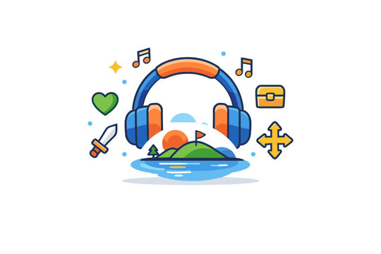 Video game soundtracks player immersion shown through a calm scene where headphones and subtle game symbols create a sense of focus, presence, and emotional