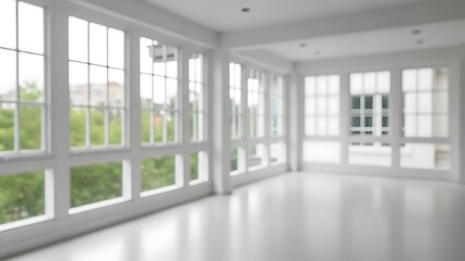 Fototapeta premium Empty room with white walls and floor and large windows interior