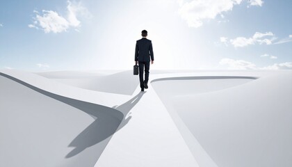 Obraz premium Man walking on looping path illusion, business complexity challenges right direction