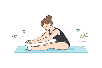 Athlete focus before competition ? Gymnast stretching quietly before performance. Person performing calm stretches on a mat, soft spotlight,