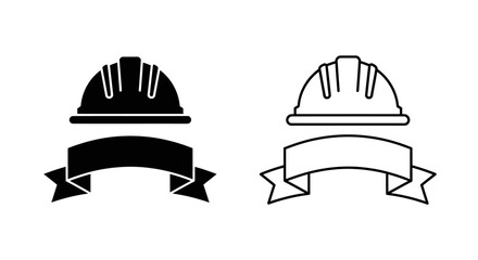 Fototapeta premium Labor day construction safety hard hat ribbon badge icon set Vector