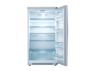 Fototapeta premium Explore the inside of an empty, minimalist fridge with bright, built-in lighting and spacious compartments