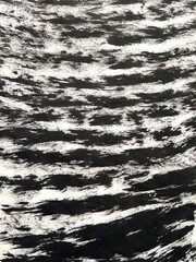 Mottled pattern drawn with ink, lines drawn with brush strokes, faded ink lines, bold brush marks in ink.