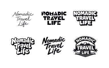 Obraz premium Collection of diverse 'Nomadic Travel Life' logo designs in black and white