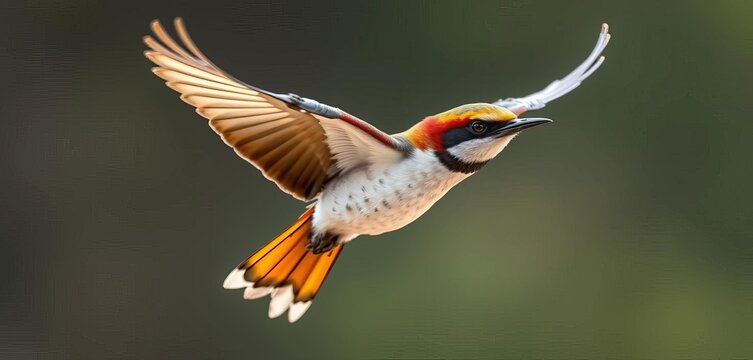 Close-up of a colorful Baza bird in flight, sharp detail,  tropical,  forest