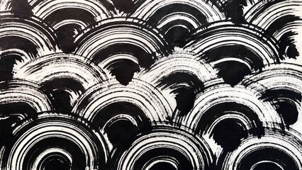 Full-coverage sumi-e seigaiha pattern, brush-drawn wave motifs.