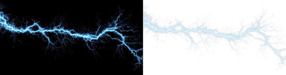 Electric lightning flash striking png with powerful stormy weather and dramatic night sky © Igor