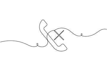 Obraz premium Communication call with cross sign icon continuous one line drawing on white background minimalist mobile and telephone missed call rejected symbol outline vector illustration
