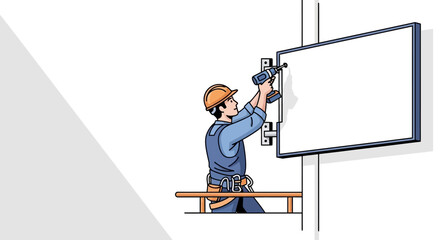 Man Installing Television on the Wall.