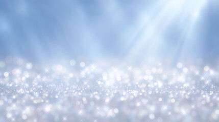 柔らかなブルーグラデーションと光の粒が広がるラグジュアリー抽象背景、美容・ブライダル向けプレミアムバナー素材