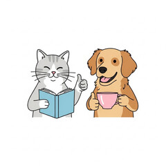 Minimalistic Cat and Dog Vector Illustration, Whimsical Animals with Opposable Thumbs, Playful Fun, Flat Design, Pastel Colors