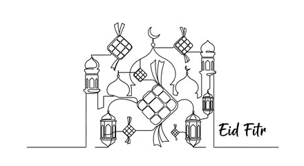 Eid Fitr celebration with traditional lanterns and mosque architecture © Fajarputra