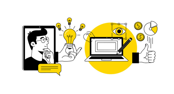 Creative Thinker Inspires Financial Success with Innovative Design Solutions: A Modern Illustration for Business Strategy, Graphic Design, and Entrepreneurial Ventures