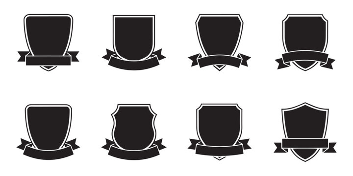 Premium black shield badge and ribbon banner logo collection