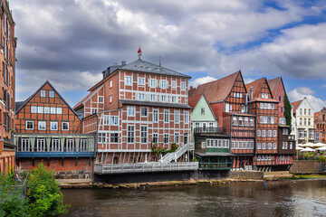 Fototapeta premium Ilmenau River embankment in Luneburg, Germany