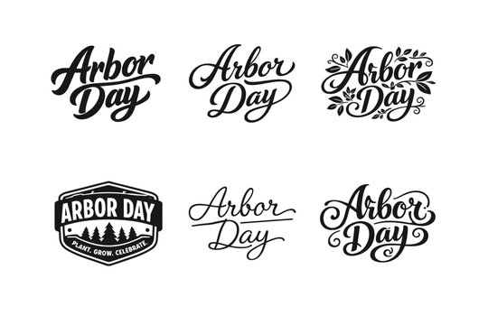 Arbor Day. Set lettering. harmonious lettering variations of the same emblematic concept, each with different artistic interpretation (Bold