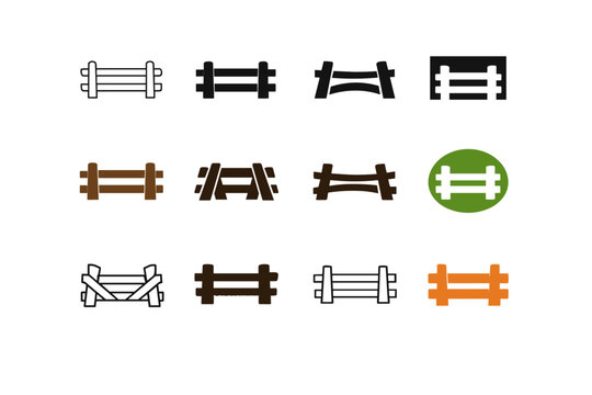 Wooden Fence. Icon set. Set Logo of Wooden Fence: Split rail fence. harmonious logo variations of the same emblematic concept (Minimal