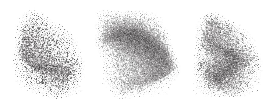 Stippling dotted gradient liquid fluid spots set. Isolated vector textured abstract retro liquid shape design elements for collages