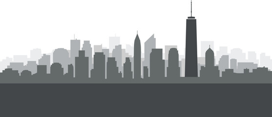 Obraz premium Gray city skyline silhouette with skyscrapers and spire tower, urban architecture vector illustration, modern metropolis design for creative business projects