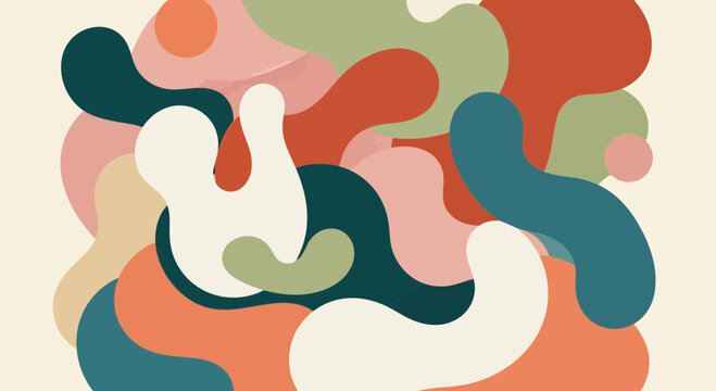 Abstract organic shapes and fluid forms in a harmonious color palette, a modern and artistic graphic design