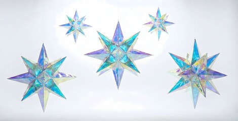 Obraz premium Holographic Iridescent Hanging Stars for Festive Rating and Celebration