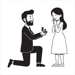 Fototapeta premium Man kneeling and proposing marriage to a surprised woman with an engagement ring.