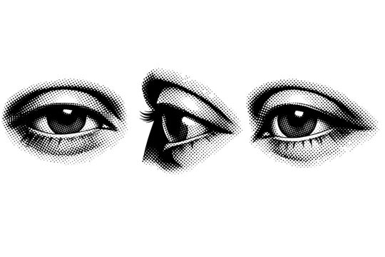 Human eye macro a relaxed human eye with partially lowered upper eyelid shown in frontal view side profile and three-quarter angle