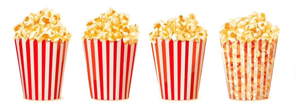 popcorn in a box flat style vector illustration isolated on white background