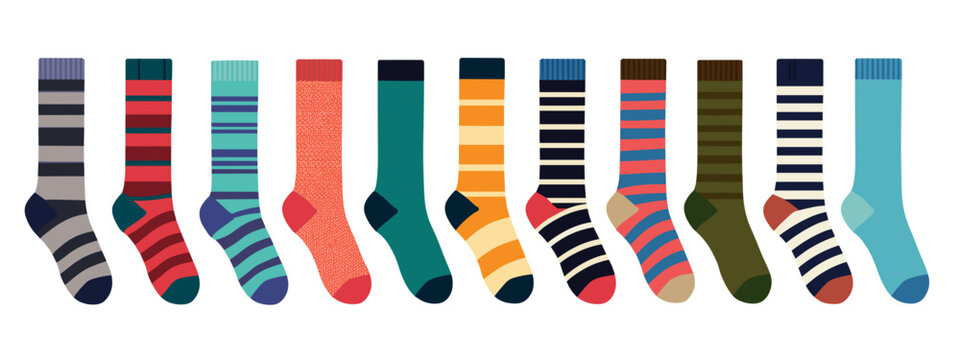 set of  striped socks flat style vector illustration isolated on white background