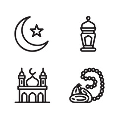 Obraz premium Line Art Ramadan Icons Crescent Star Mosque Prayer Beads Dates islam moon