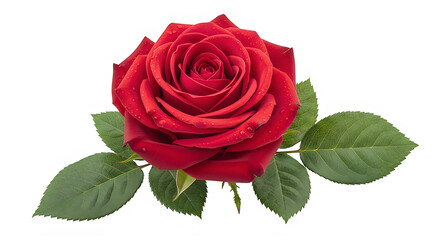 Fototapeta premium A single, vibrant red rose with lush green leaves and a delicate stem