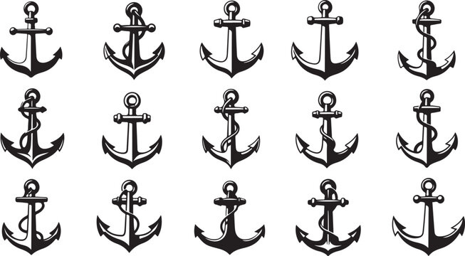 Black anchors on white background nautical symbol pattern design