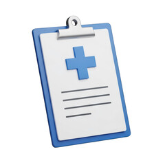 Obraz premium A blue and white medical clipboard with a plus sign on a clip for healthcare professionals isolated on transparent background