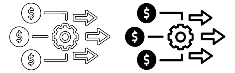 Financial automation and money processing workflow vector icon set
