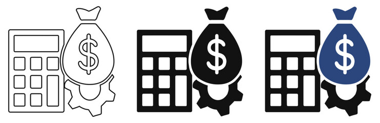 Financial management budget planning and accounting automation icon set