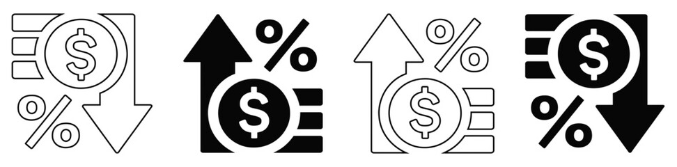 Financial Economy Growth and Inflation Rate Percentage Icon Set