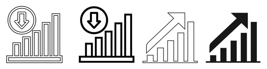 Financial Business Growth and Decline Bar Chart Vector Set with Upward and Downward Arrows
