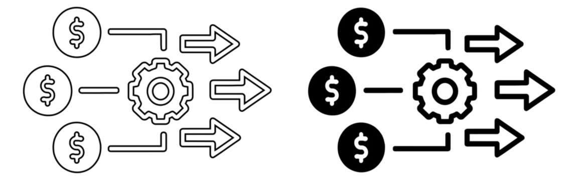 Financial automation and money processing workflow vector icon set