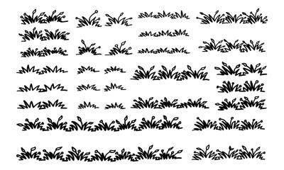 Obraz premium Black ink hand drawn grass clumps and borders nature