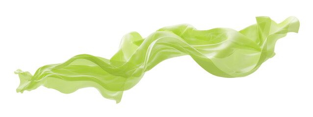 Naklejka premium Green sheer fabric flowing in the wind isolated on transparency background transparent cloth 3D render