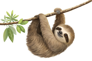 Naklejka premium Cute Sloth Hanging on Branch Isolated PNG