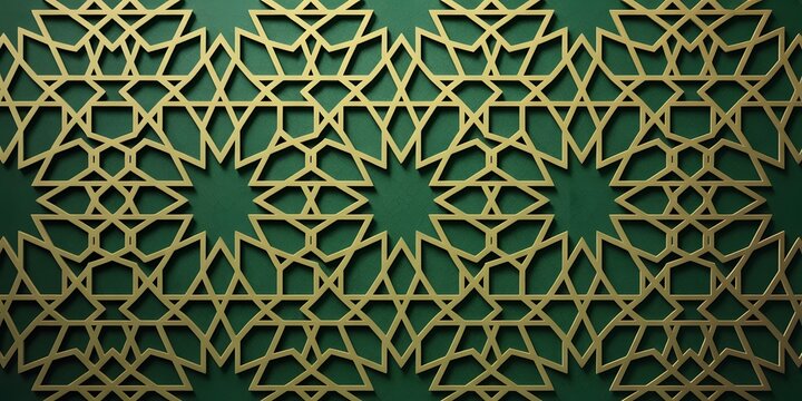 A stunning gold geometric pattern on a dark green background with intricate design