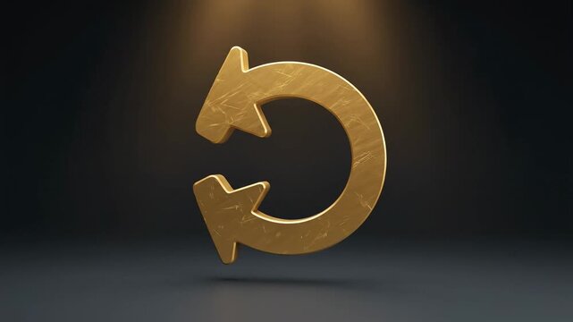 Golden circular arrows symbol representing refresh, reload, or repeat actions on a dark background