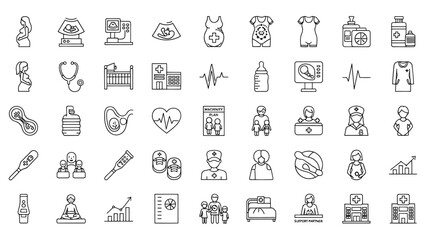 Fototapeta premium Pregnancy and Maternity Icons Set - Simple Line Illustrations for Healthcare