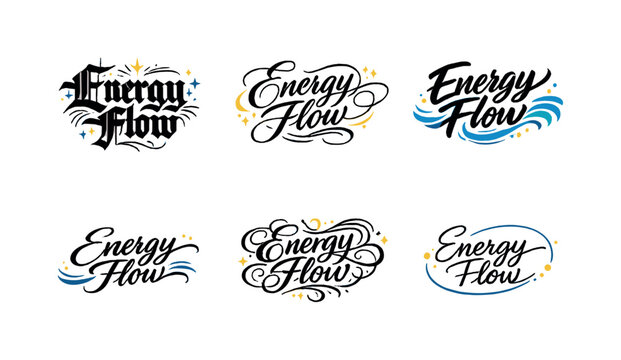 Energy Flow. Create a calligraphy lettering illustration of the phrase: Energy Flow. Render